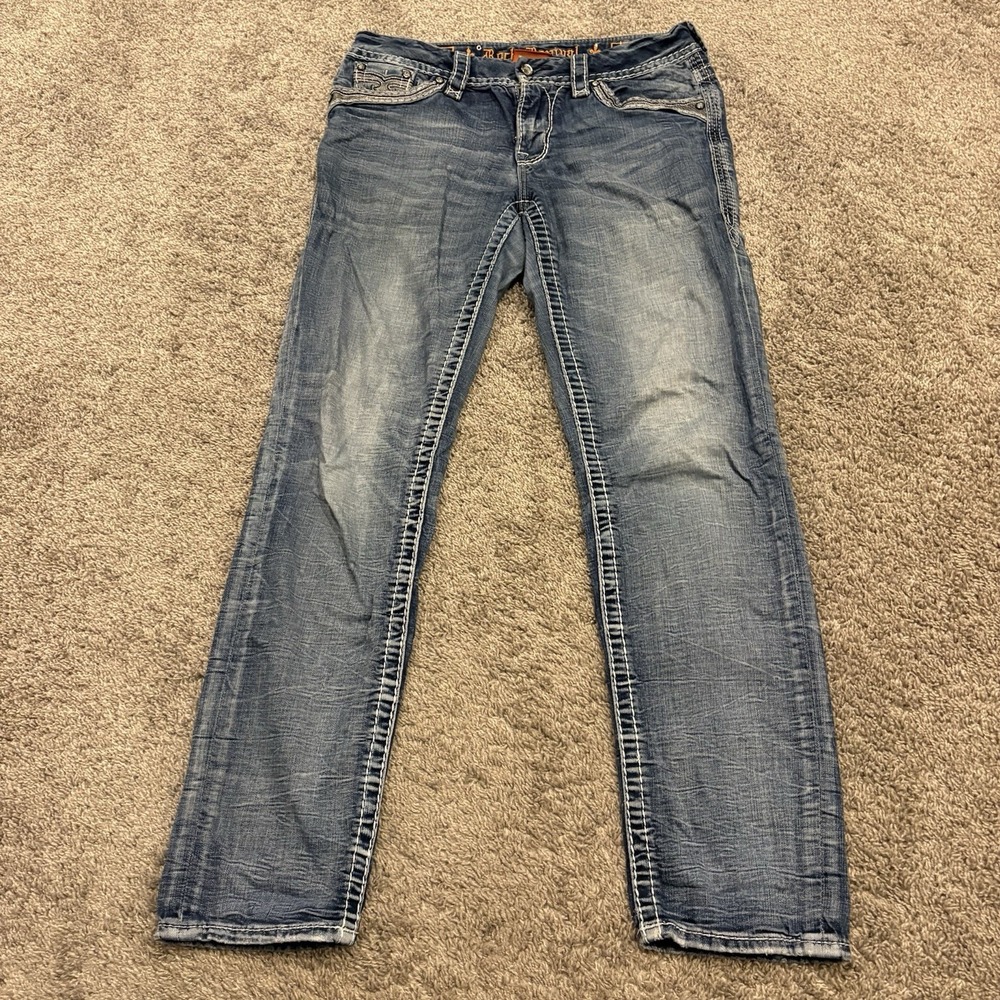 Rock Revival Rima Easy Straight Jeans Women Size Actual 32x32 Embellished Dimond